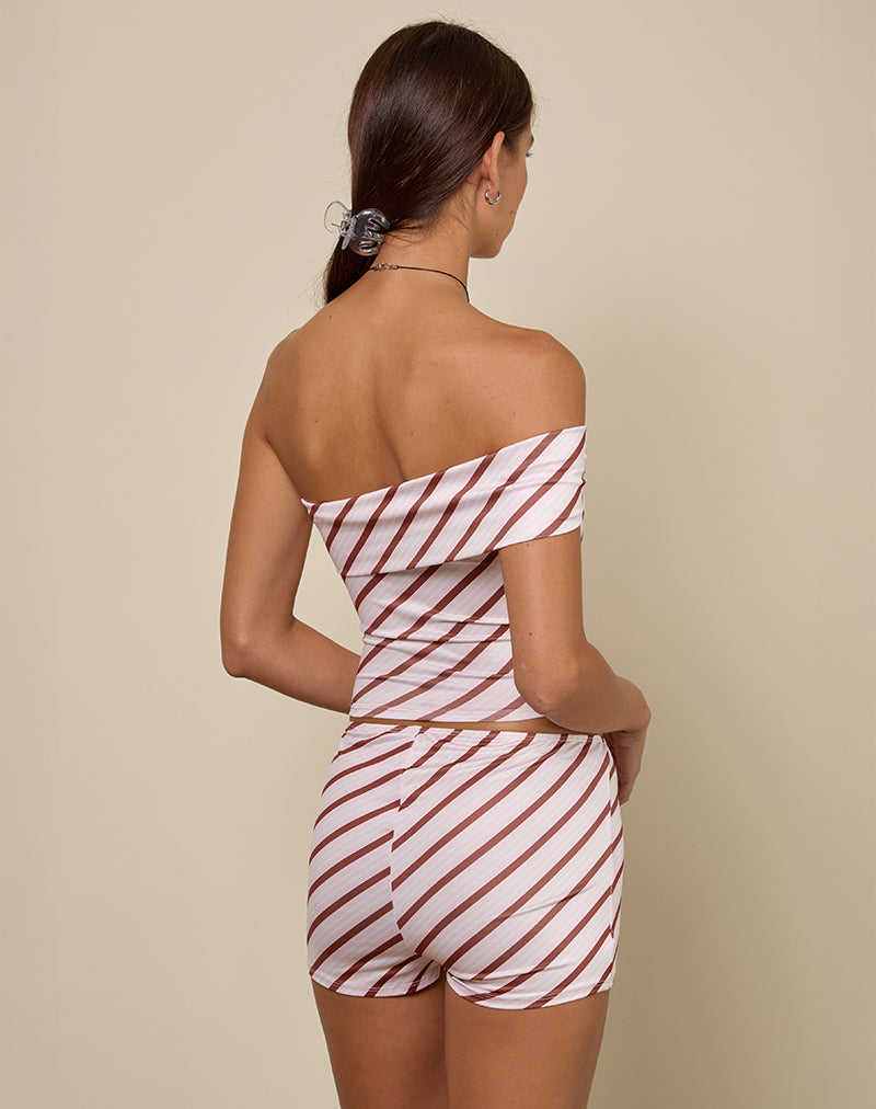 Sarla One Shoulder Top in Diagonal Stripe Pink