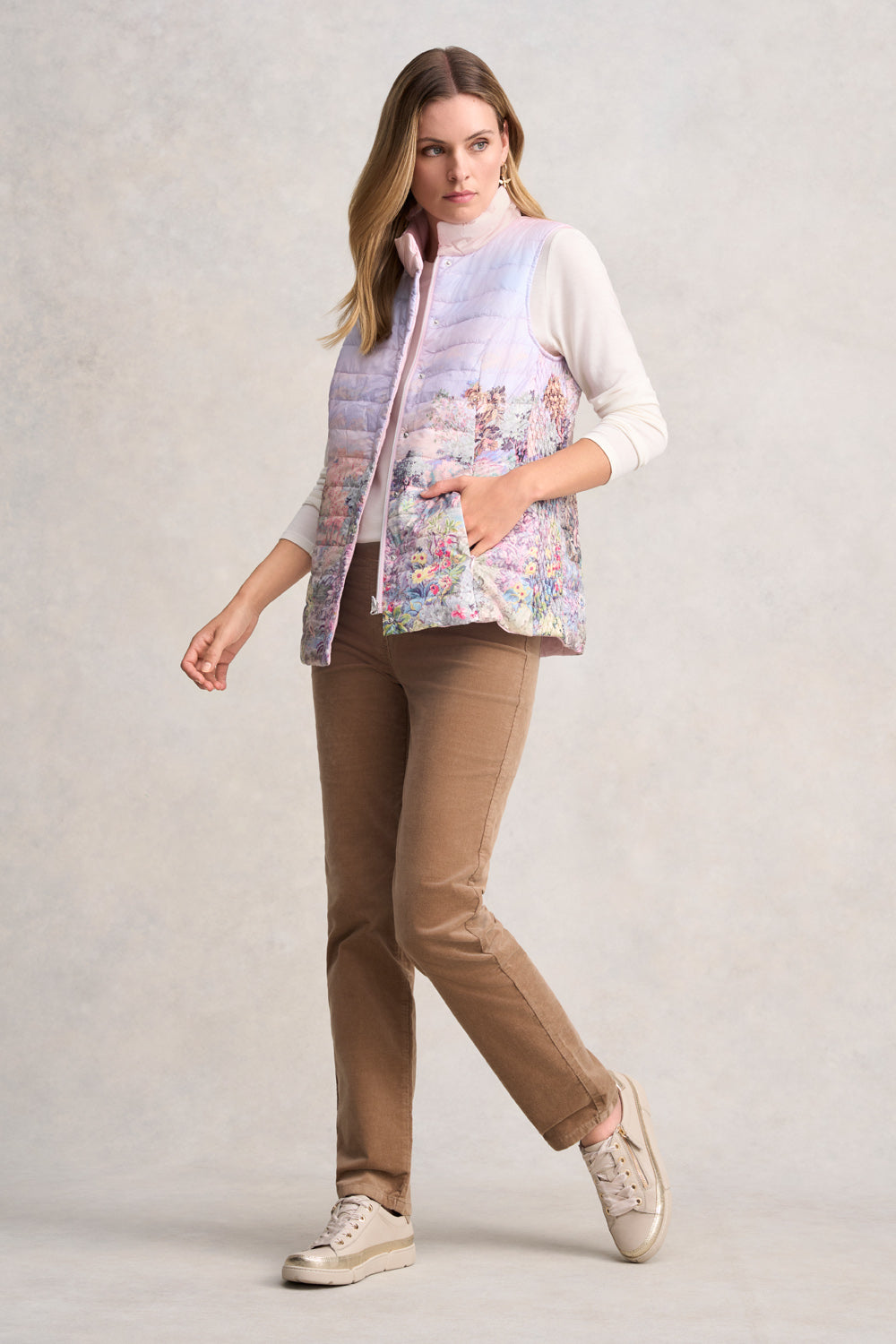 Quilted Reversible Puffer Vest - Scenic Sunset Print