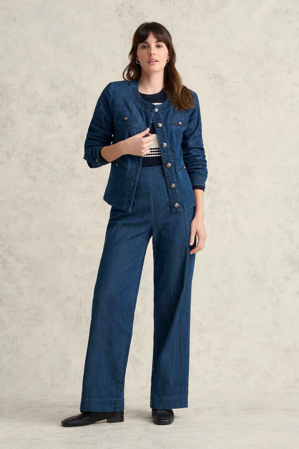 Stitch Detail Denim Jacket - Mid Blue Denim