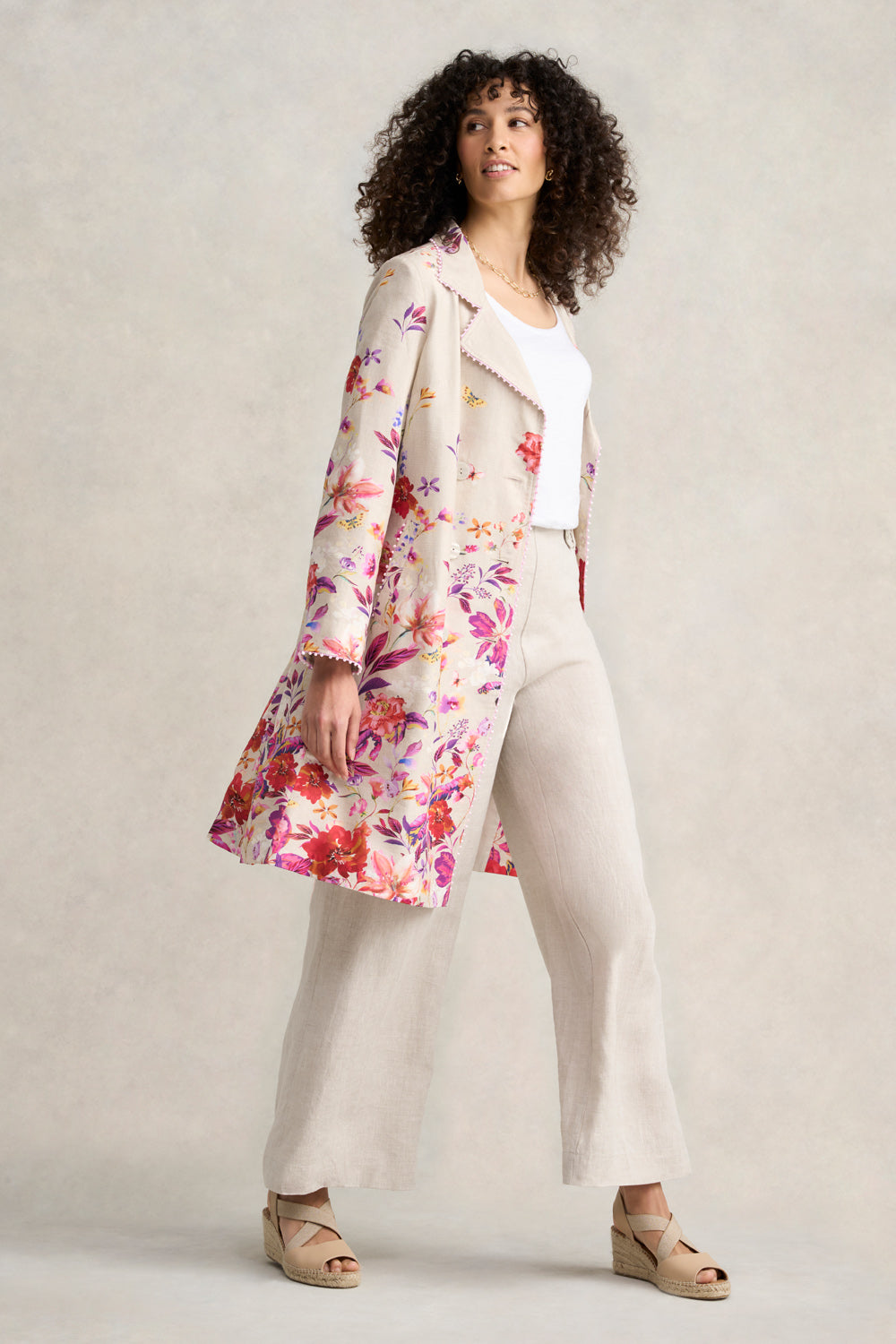 Floral Printed Coat - Floral Cross-Dye