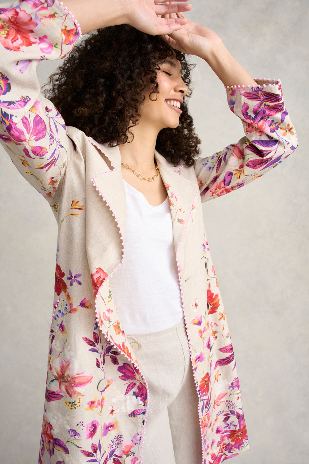 Floral Printed Coat - Floral Cross-Dye