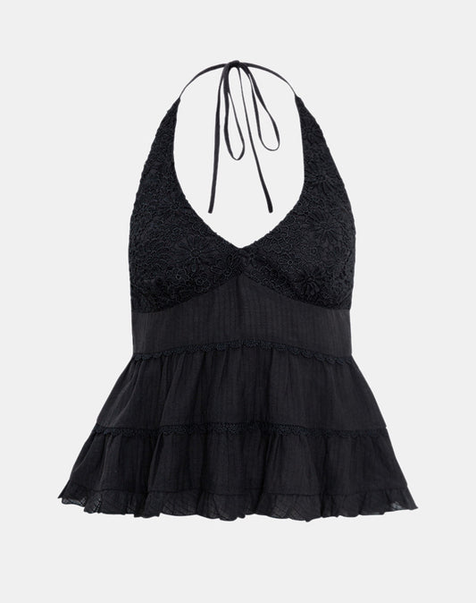 Juanita Frill Halter Neck Top in Black
