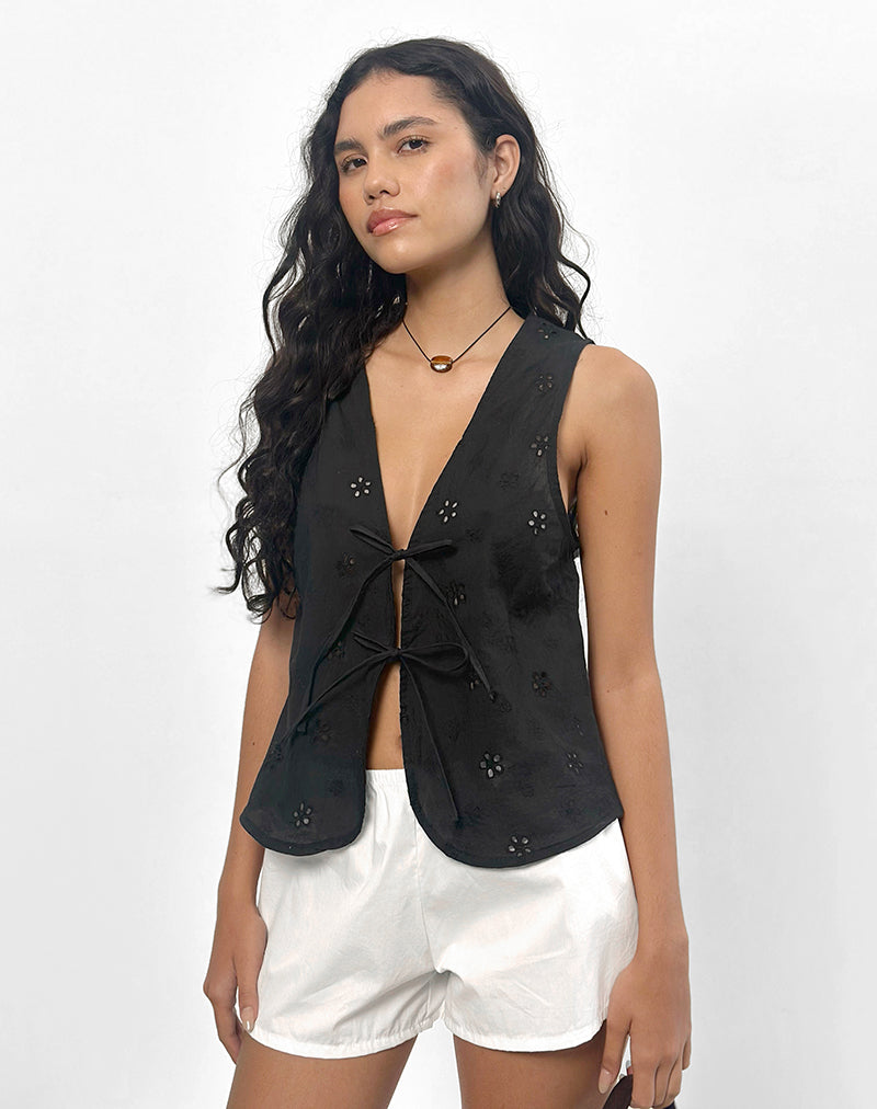 Kayve Top in Flower Broderie Black