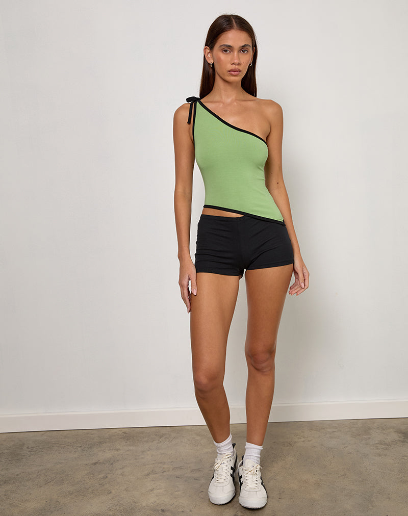 Lenti Asymmetric Top in Sage Green with Black Binding