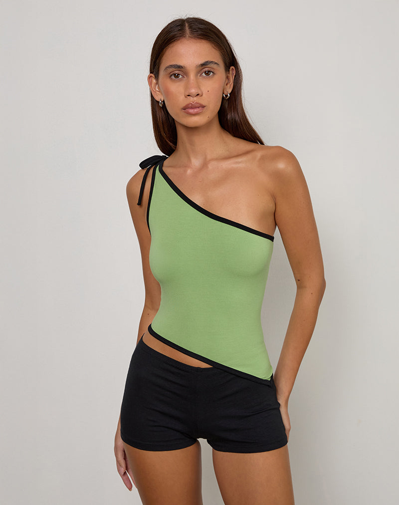 Lenti Asymmetric Top in Sage Green with Black Binding