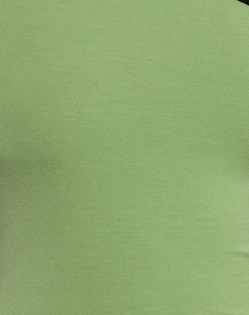 Lenti Asymmetric Top in Sage Green with Black Binding