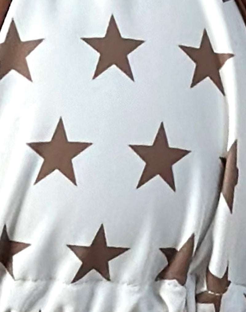 Pami Bikini Top in White and Brown Star Print with Contrast Binding