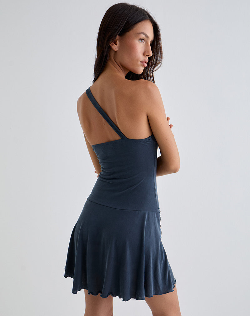 Roshni Asymmetric Mini Dress in Ocean Storm