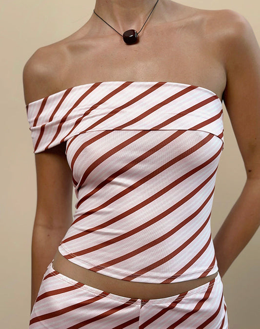 Sarla One Shoulder Top in Diagonal Stripe Pink
