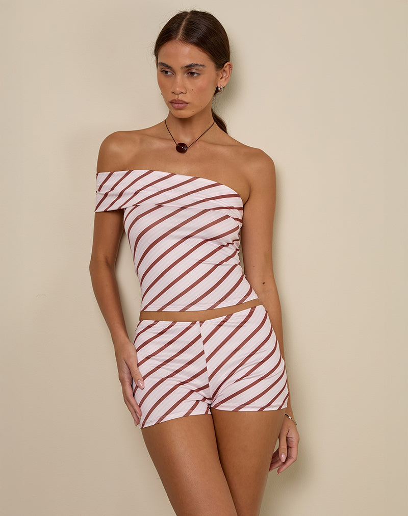 Sarla One Shoulder Top in Diagonal Stripe Pink