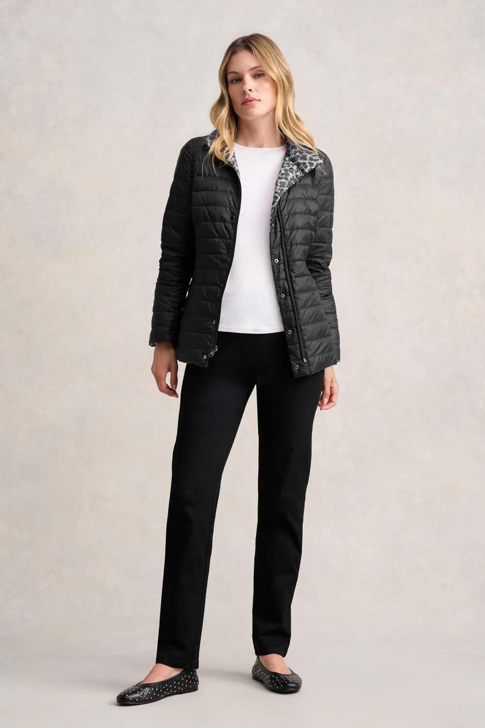 Reversible Puffer Jacket - Black Leopard